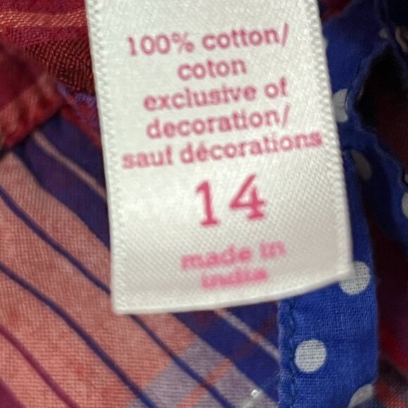 Justice Girls 14 Plaid Button Down Shirt Red Blue Long Sleeve Tie Waist Fall - Picture 4 of 9